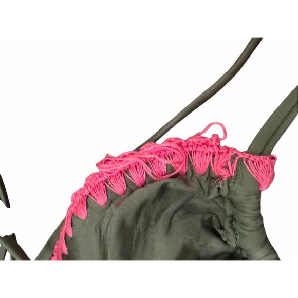 Milly bright pink embroidered green bikini swim suit- size L - Picture 3 of 4